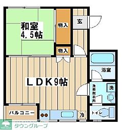 西国立コートビレッヂ 2階1LDKの間取り
