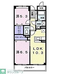 プリムローズ 3階2LDKの間取り