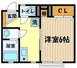 モンシャンブル 1階1Kの間取り