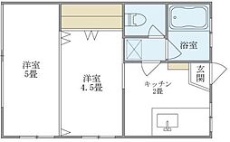 共永コーポB棟 2Kの間取図画像