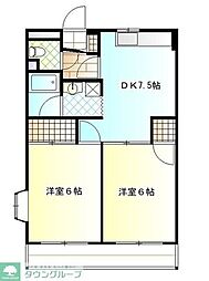 サンモール調布 2DKの間取図画像
