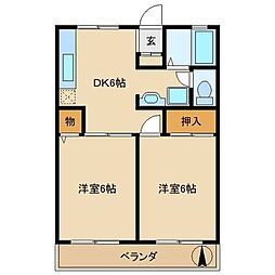 グリーンビュー国立 2DKの間取図画像