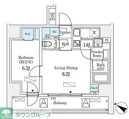 東京メトロ東西線 九段下駅 徒歩4分の賃貸マンション 11階1LDKの間取り