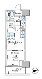 JR総武線 大久保駅 徒歩6分の賃貸マンション 4階1DKの間取り