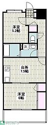 京急本線 大森町駅 徒歩17分の賃貸マンション 3階2DKの間取り