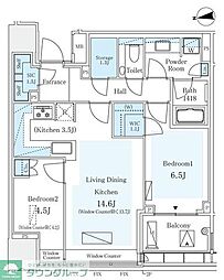 東京メトロ半蔵門線 半蔵門駅 徒歩8分の賃貸マンション 9階2LDKの間取り