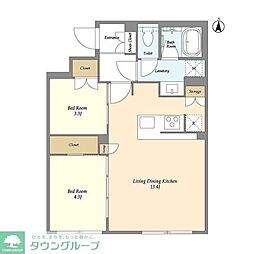 JR山手線 恵比寿駅 徒歩12分の賃貸マンション 2階2LDKの間取り
