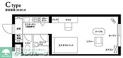 東京メトロ日比谷線 恵比寿駅 徒歩6分の賃貸マンション 4階ワンルームの間取り