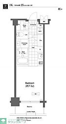 東急田園都市線 池尻大橋駅 徒歩6分の賃貸マンション 6階1Kの間取り