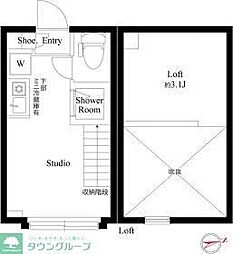 京王井の頭線 高井戸駅 徒歩5分の賃貸アパート 2階ワンルームの間取り