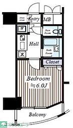 都営三田線 御成門駅 徒歩3分の賃貸マンション 11階1Kの間取り
