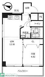 東京メトロ南北線 麻布十番駅 徒歩5分の賃貸マンション 8階1LDKの間取り