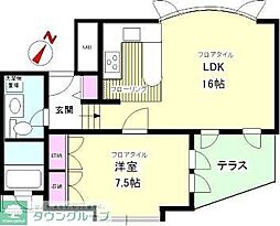 フラッツ都立大 1LDKの間取図画像