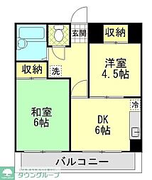 ガーデンハイツ小山 2DKの間取図画像