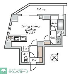 セントラルクリブ六本木2 ワンルームの間取図画像