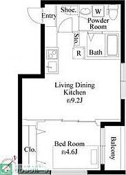 オークプレイス三軒茶屋 1LDKの間取図画像