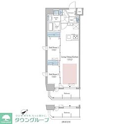 アーバネックス早稲田 10階2LDKの間取り