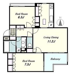 京王井の頭線 永福町駅 徒歩4分の賃貸マンション 1階2LDKの間取り
