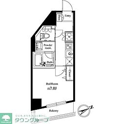 ハーモニーレジデンス早稲田 4階1Kの間取り