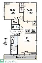サンライズ中野江原町 2階2LDKの間取り