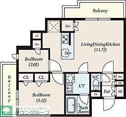 コンポジット新宿柏木 3階2LDKの間取り