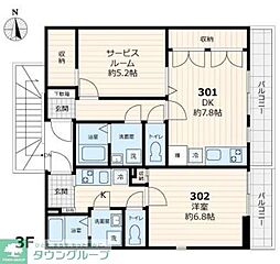 ヴィラ東高円寺 1 2階1Kの間取り