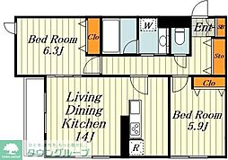 アビタシオン駒込 1階2LDKの間取り