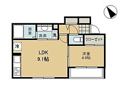 ソレイユ調布 3階1LDKの間取り