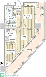 ユニゾンタワー東中野 2DKの間取図画像