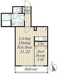 アプリコットテラス 1LDKの間取図画像