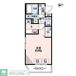 プレール・ドゥーク東新宿2 1Kの間取図画像