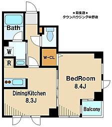 プレジールS 1DKの間取図画像