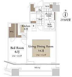 コンシェリア西新宿タワーズウエスト 1LDKの間取図画像