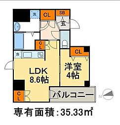 AXIA日本橋茅場町 1LDKの間取図画像