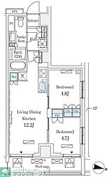 ロイヤルパークス赤羽サウス 4階2LDKの間取り