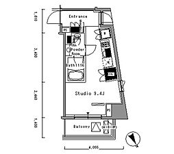 都営三田線 新板橋駅 徒歩2分の賃貸マンション 5階ワンルームの間取り