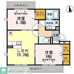 都営三田線 高島平駅 徒歩17分の賃貸アパート 3階2LDKの間取り