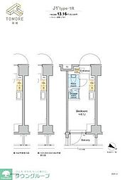 JR山手線 田端駅 徒歩7分の賃貸マンション 5階ワンルームの間取り
