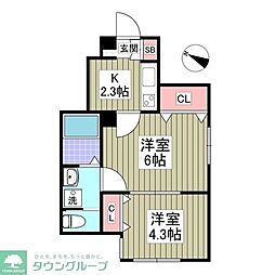 ヒルサイド西が丘 2DKの間取図画像