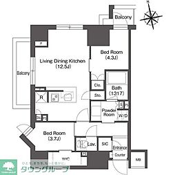 コンフォリア東上野 15階2LDKの間取り