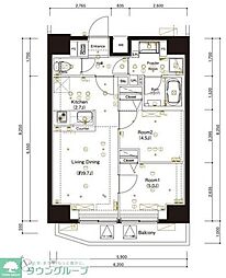 マーロ後楽園 10階2LDKの間取り