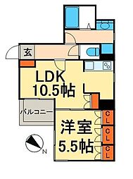 グランヴァン水天宮II 4階1LDKの間取り