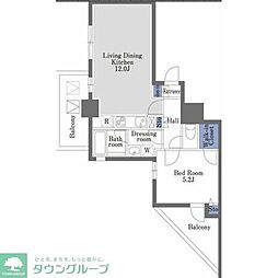 ドゥーエ日本橋 11階1LDKの間取り