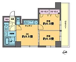 カスタリア新富町 2DKの間取図画像