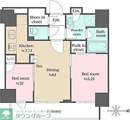 ウエリスアーバン錦糸町 2DKの間取図画像