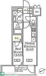 PRIMEGARDEN銀座八丁堀 1DKの間取図画像