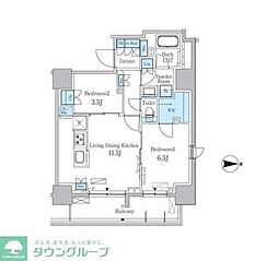 パークアクシス蔵前 2LDKの間取図画像