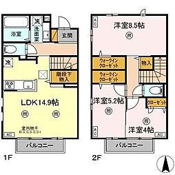 JR外房線 鎌取駅 徒歩20分の賃貸アパート 2階3LDKの間取り