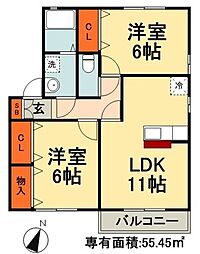 JR京葉線 蘇我駅 バス5分 蘇我南下車 徒歩2分の賃貸アパート 2階2LDKの間取り