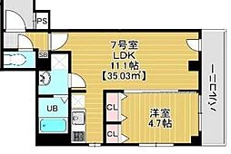 JR総武線 新検見川駅 徒歩12分の賃貸マンション 2階1LDKの間取り
